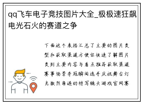 qq飞车电子竞技图片大全_极极速狂飙电光石火的赛道之争